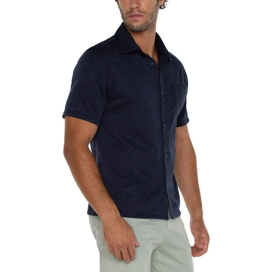 Button Up Short Sleeve Shirt - Navy/Multi-Blue