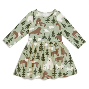 Calgary Dress - Northern Animals Pale Green