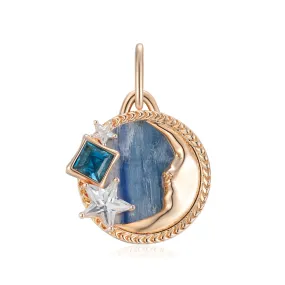 Cancer Zodiac Kyanite, Topaz Gold Moon Pendant