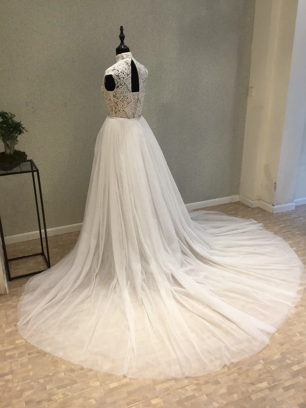 Cap Sleeves Affordable High Neck Modest Long Wedding Dresses, WG1237