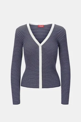 Cargo Cardigan in Navy Micro Stripe