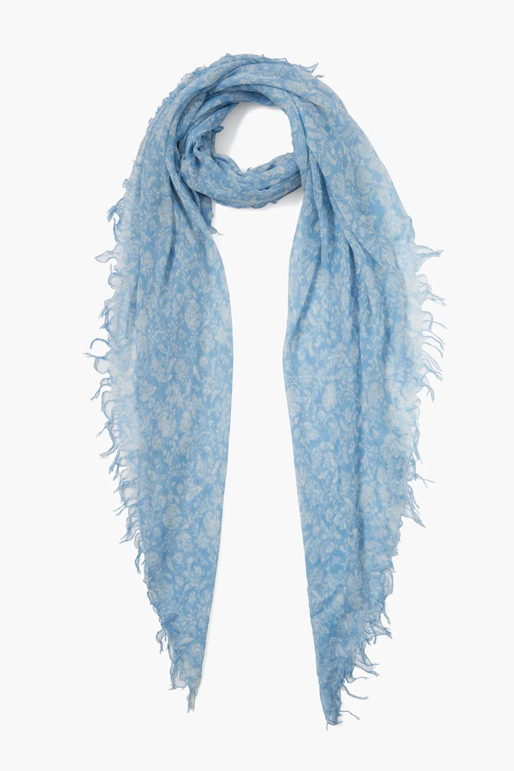 Cashmere and Silk Scarf Baby Blue Dahlia Floral