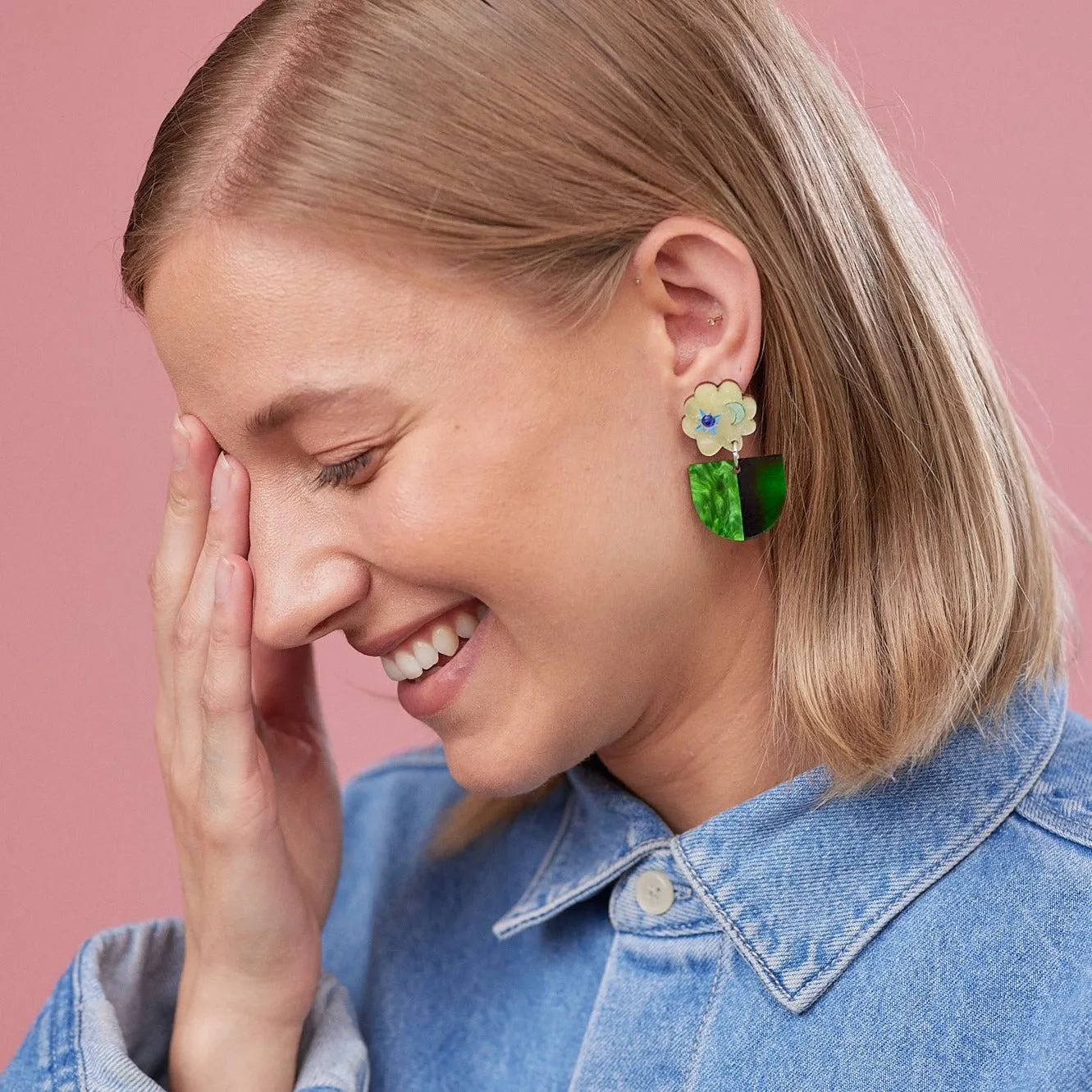 Celeste Earrings - Lime / Tortoise Green