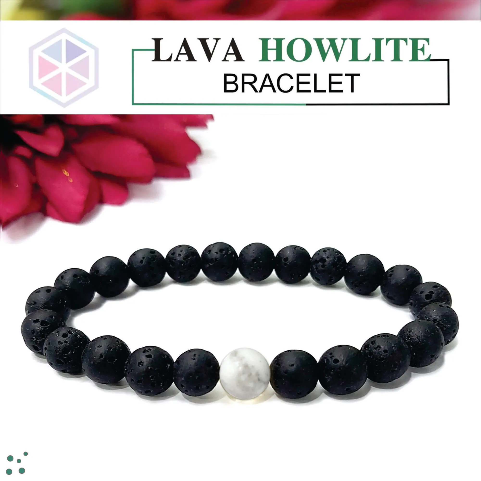 Certified Lava Natural Stone 8mm Bracelet With Howlite