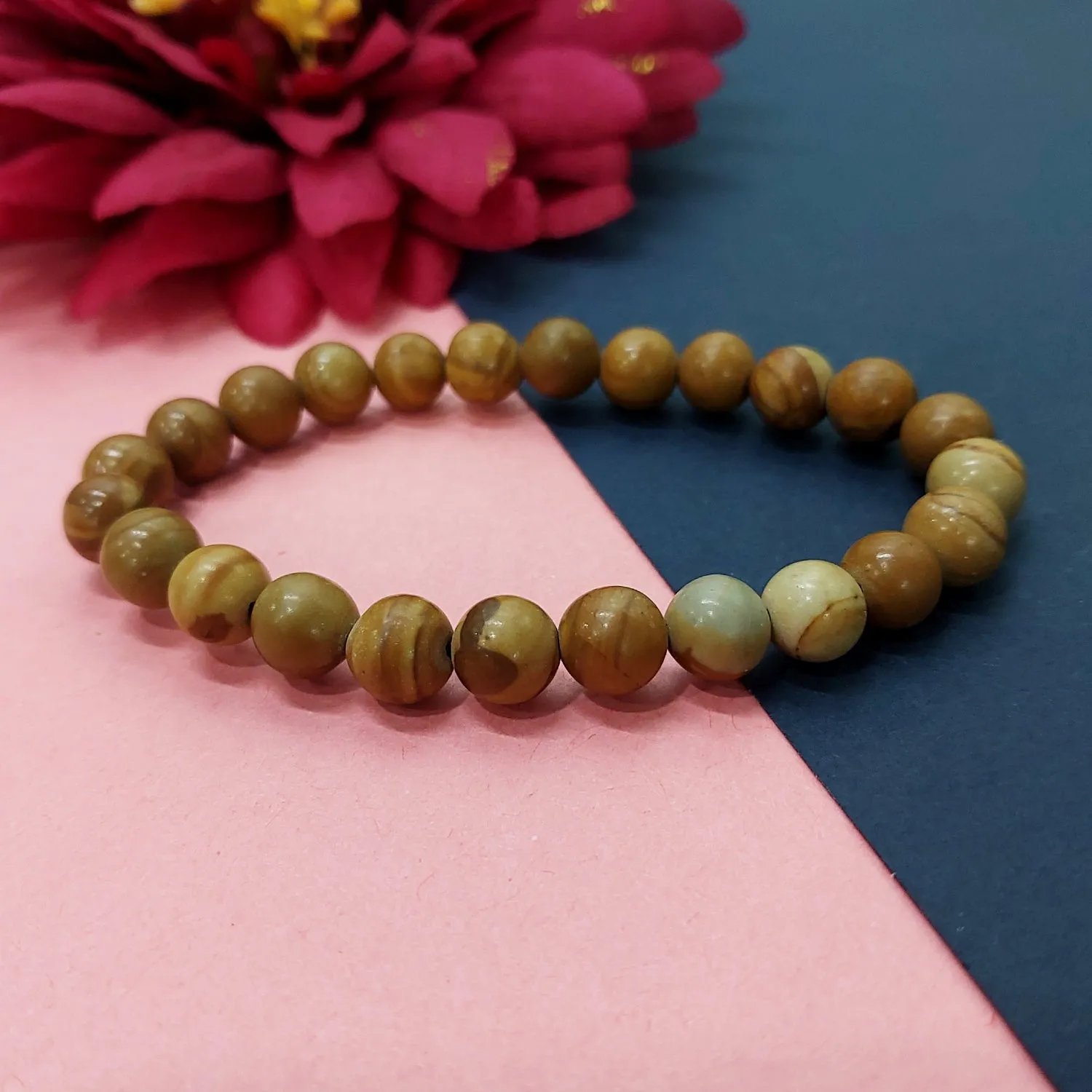 Certified Wood Jasper 8mm Natural Stone Bracelet