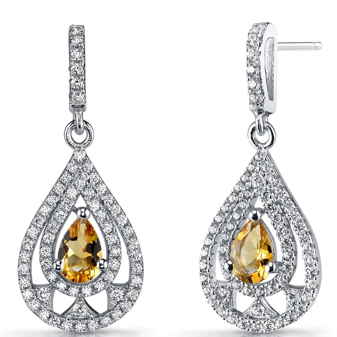 Citrine Drop Earrings Sterling Silver Pear Shape 0.5 Carats