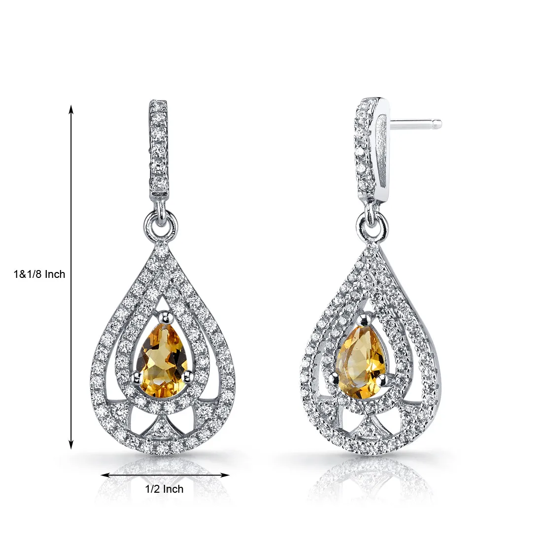 Citrine Drop Earrings Sterling Silver Pear Shape 0.5 Carats