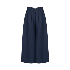 Cropped High-Waist Pants Linen