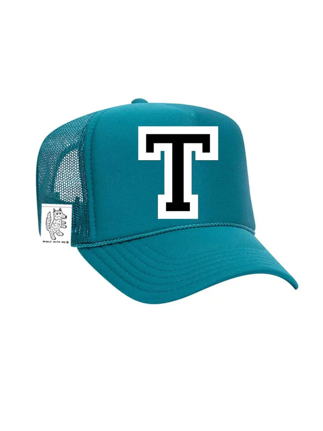 Custom Initial Letter (A-Z) Adult Trucker Hat (Aqua)