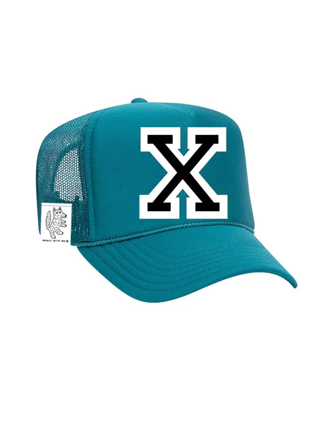 Custom Initial Letter (A-Z) Adult Trucker Hat (Aqua)