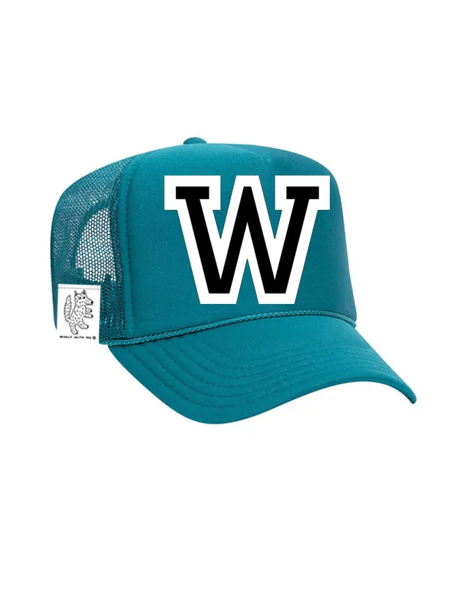 Custom Initial Letter (A-Z) Adult Trucker Hat (Aqua)