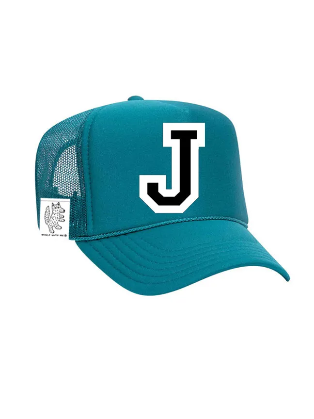 Custom Initial Letter (A-Z) Adult Trucker Hat (Aqua)