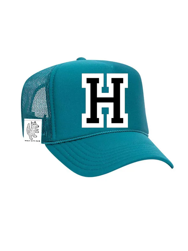 Custom Initial Letter (A-Z) Adult Trucker Hat (Aqua)