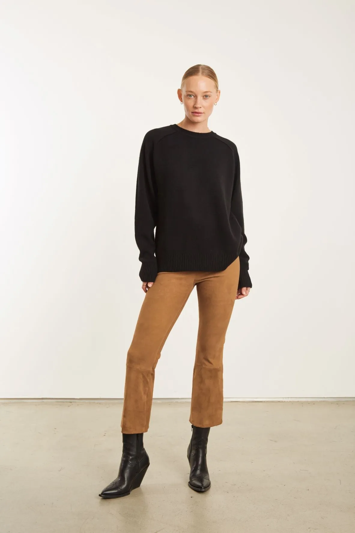 Dark Cognac Suede Crop Flare Legging