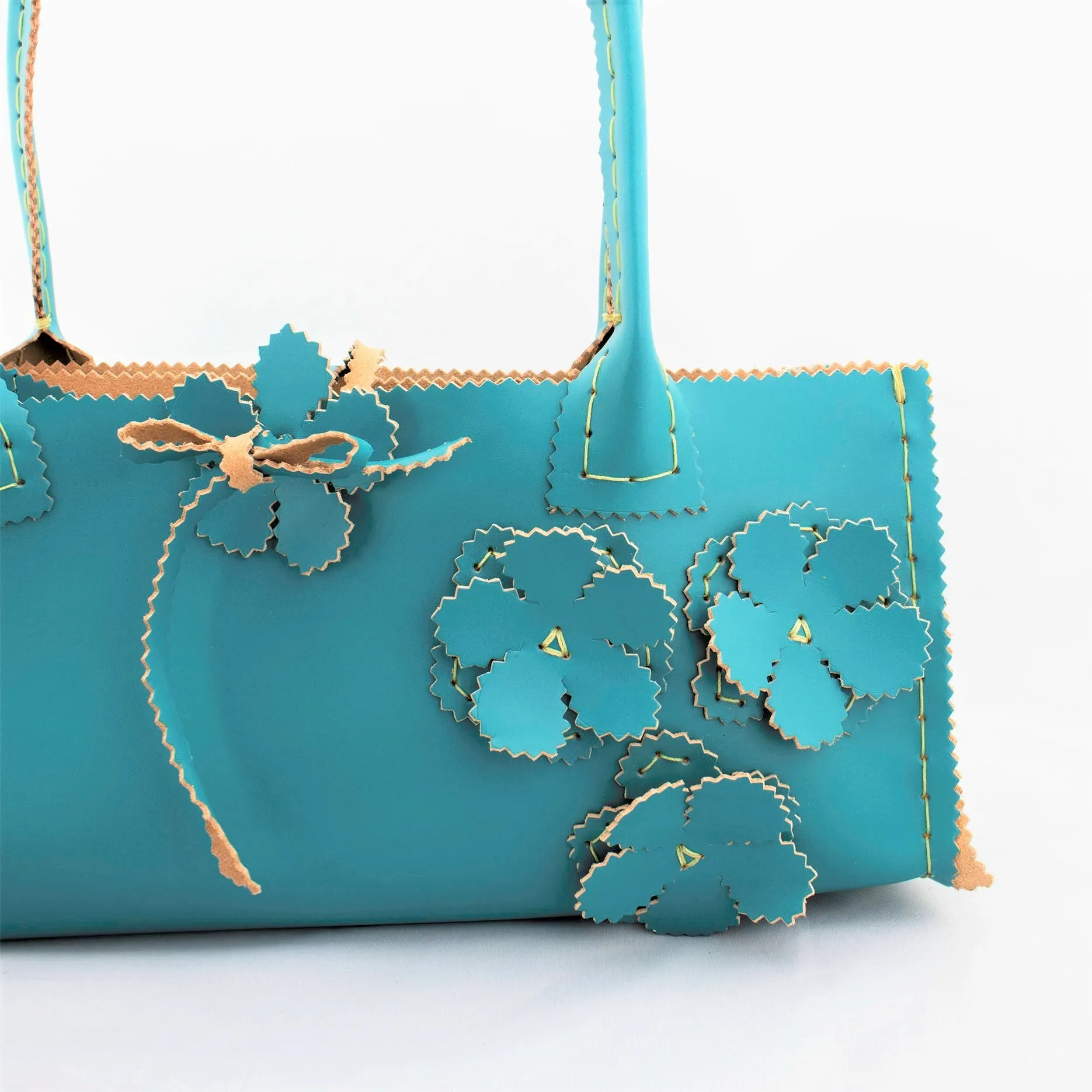 Dark Eggshell Blue Purse with Hand Cut Flower Motif