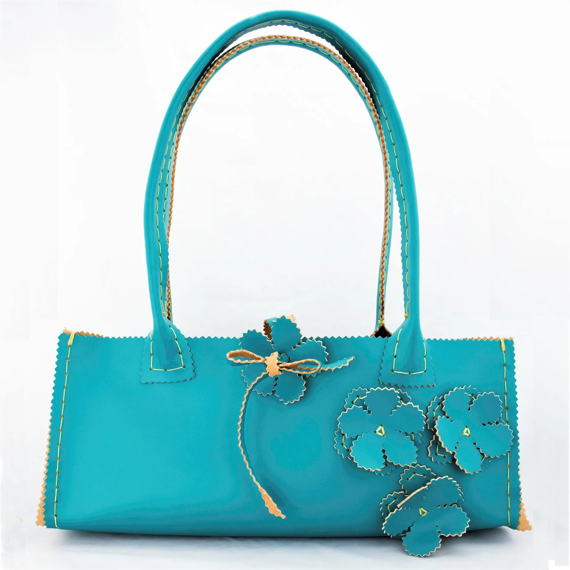 Dark Eggshell Blue Purse with Hand Cut Flower Motif