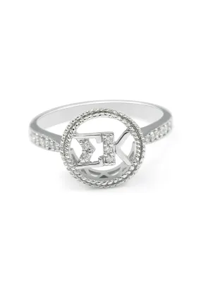 Delta Zeta Sterling Silver Circular Ring with Simulated Diamonds