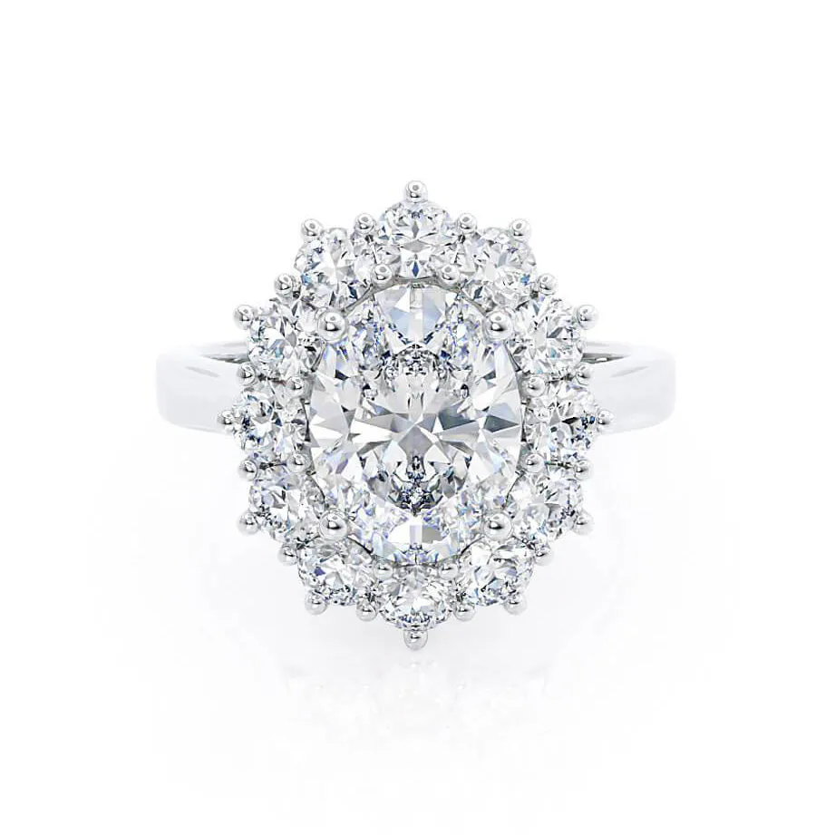 DIANA - Iconic Oval Moissanite & Lab Diamond Platinum 950 Halo