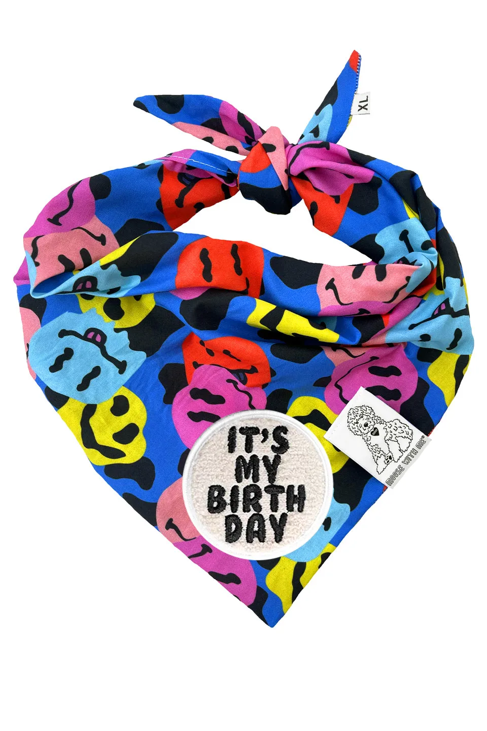 Dog Bandana Groovy Smiley Face - Customize with Interchangeable Velcro Patches