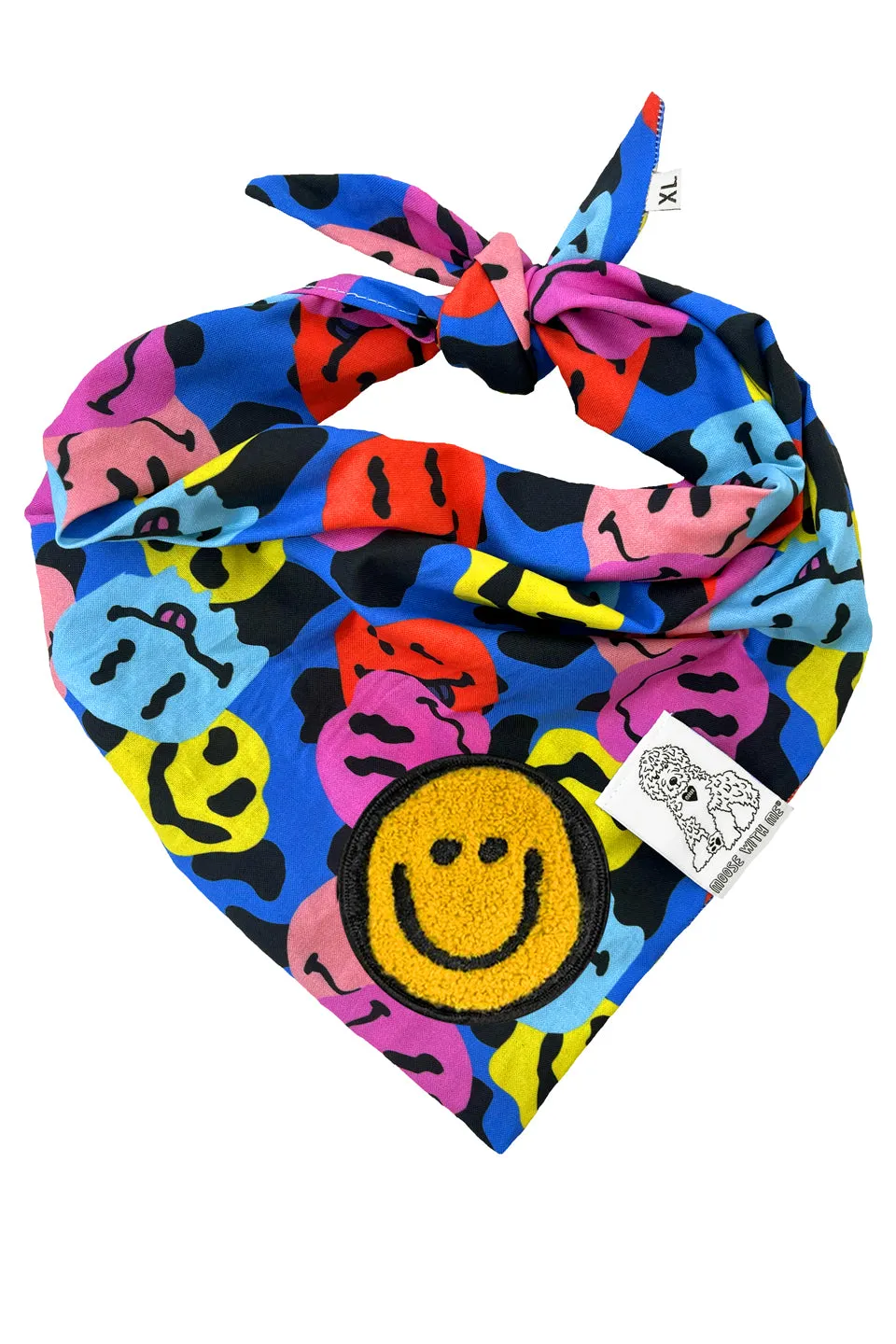 Dog Bandana Groovy Smiley Face - Customize with Interchangeable Velcro Patches