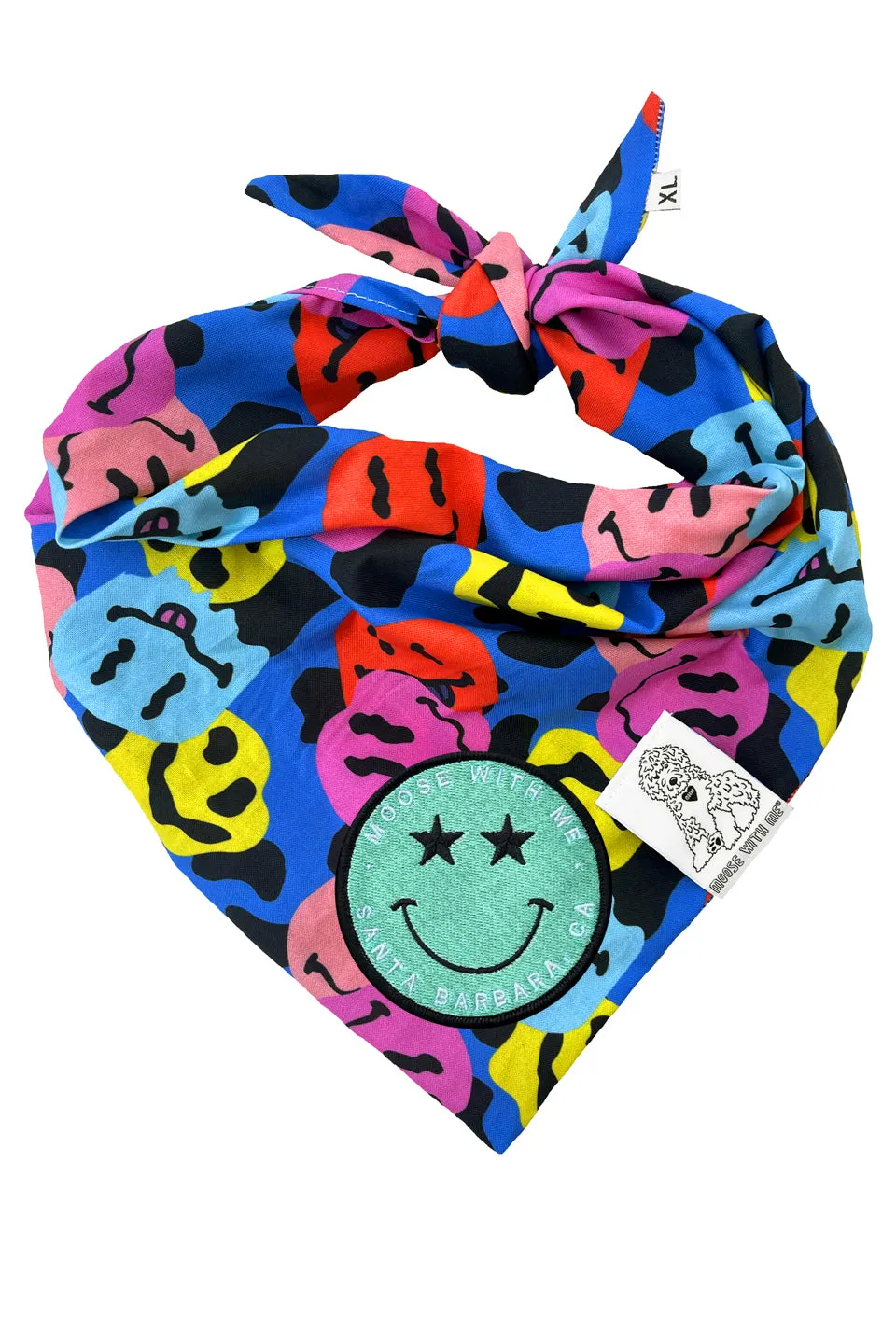 Dog Bandana Groovy Smiley Face - Customize with Interchangeable Velcro Patches