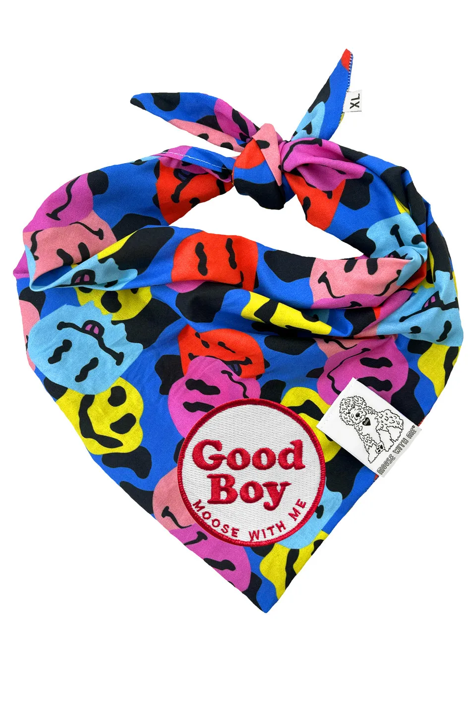 Dog Bandana Groovy Smiley Face - Customize with Interchangeable Velcro Patches