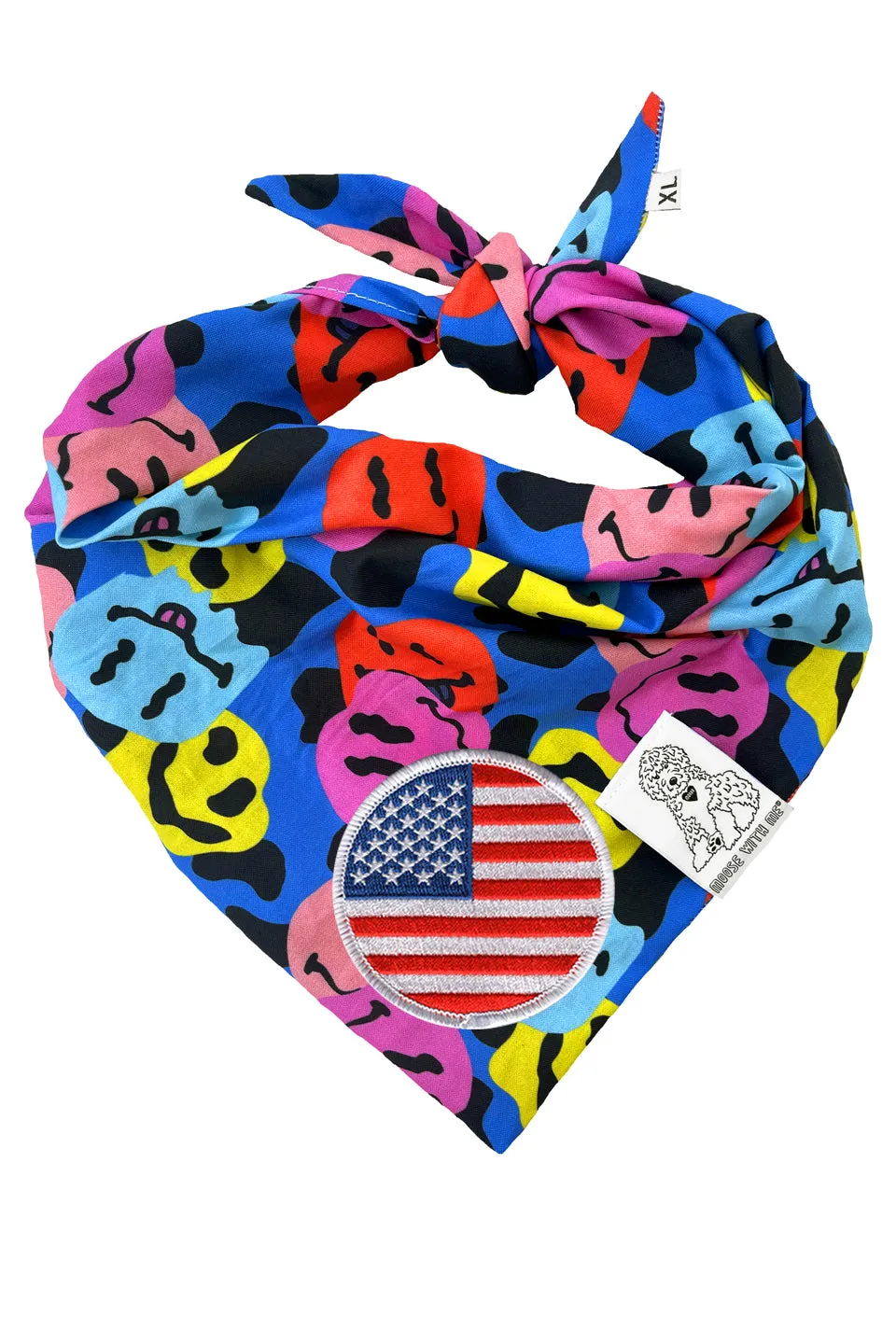 Dog Bandana Groovy Smiley Face - Customize with Interchangeable Velcro Patches