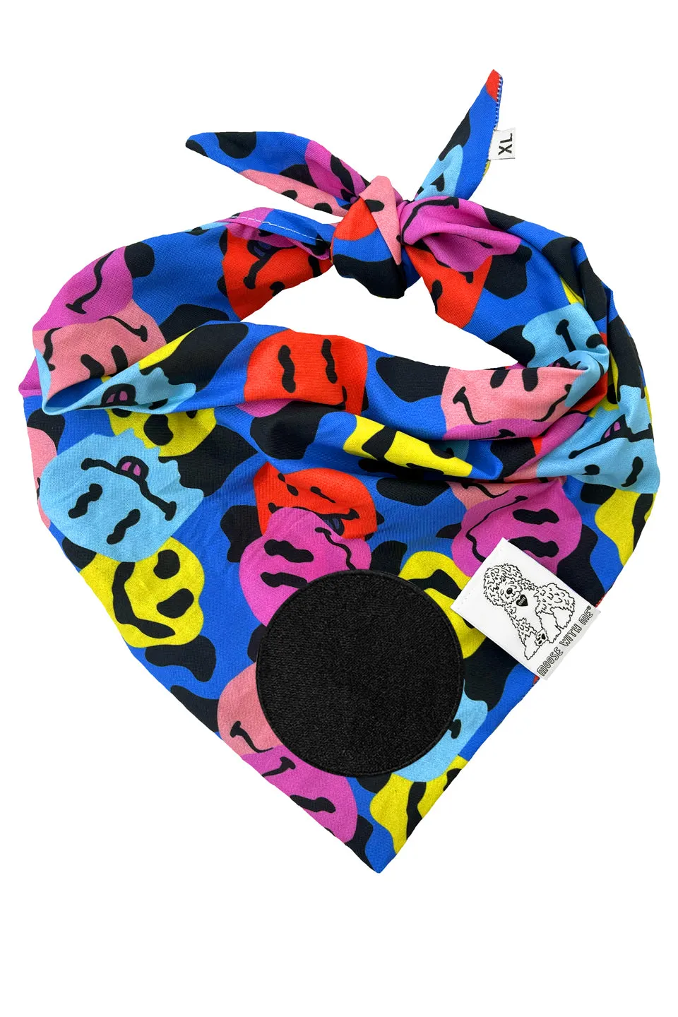 Dog Bandana Groovy Smiley Face - Customize with Interchangeable Velcro Patches