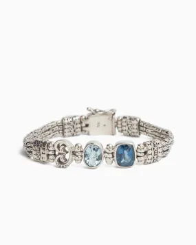 Double Stone Link Bracelet with Petroglyph - Blue Topaz/London Blue Topaz