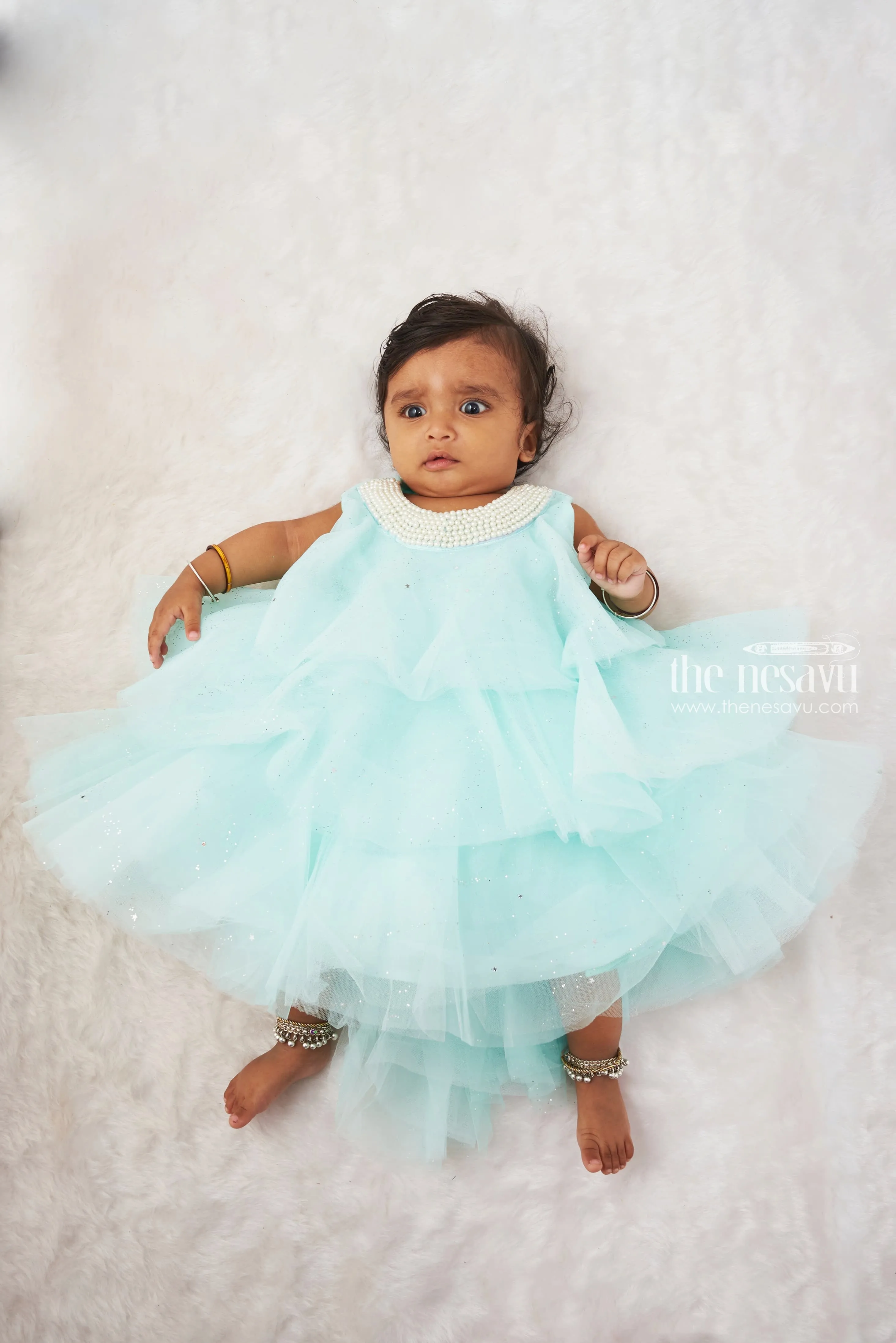 Enchanted Ice Blue Tulle Party Dress for Girls