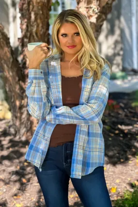 Fall Traditions Plaid Removable Hood Flannel : Light Blue