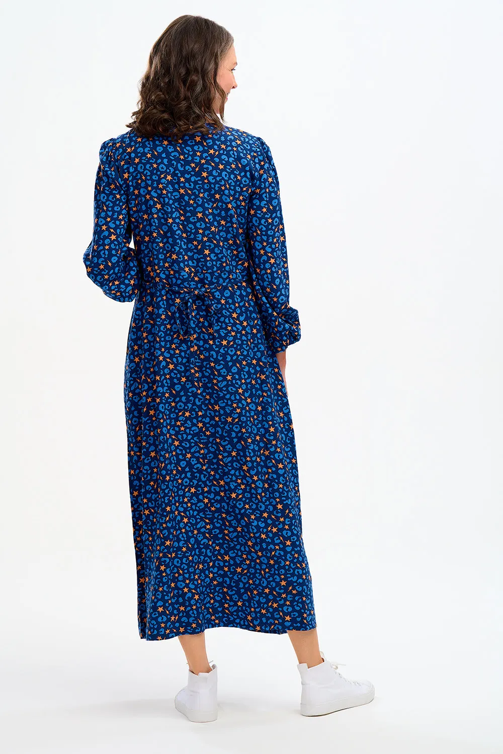 Fatimah V-Neck Maxi Dress - Blue, Star Lightning Animal