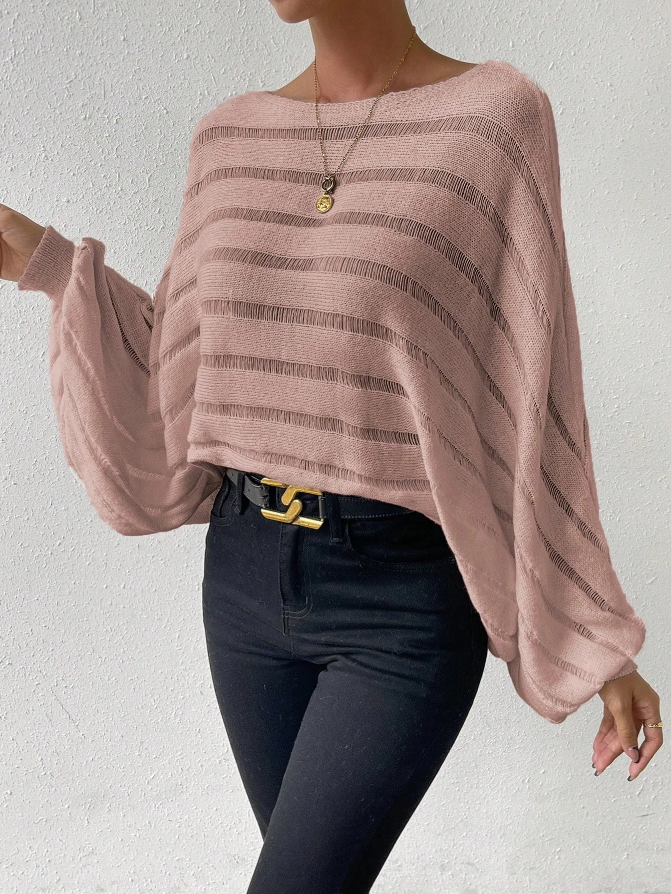 Flare Sleeve Pointelle Knit Sweater