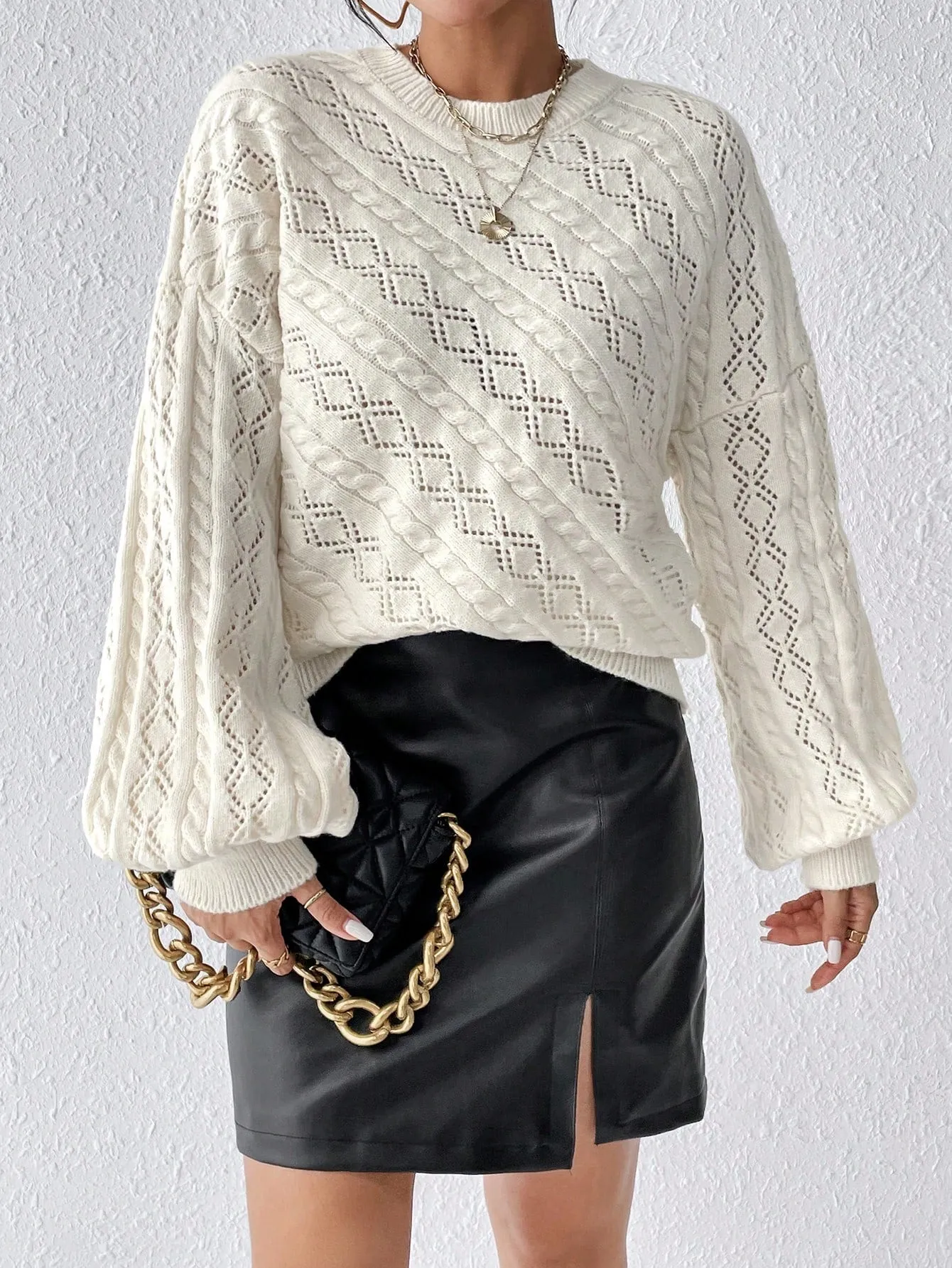 Flare Sleeve Pointelle Knit Sweater