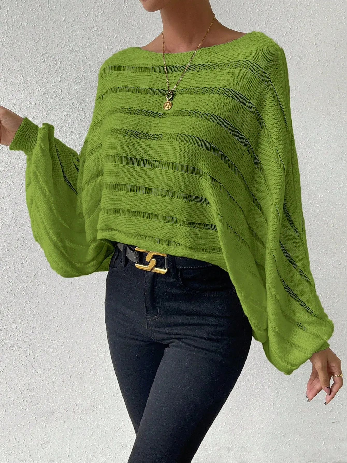 Flare Sleeve Pointelle Knit Sweater