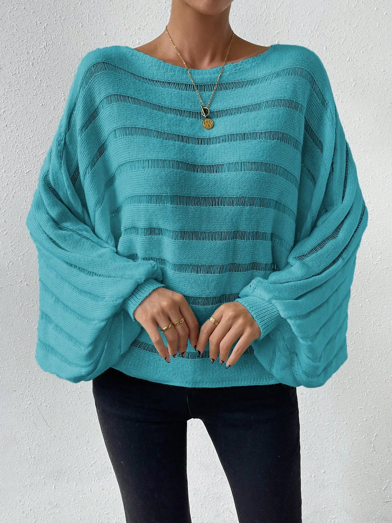 Flare Sleeve Pointelle Knit Sweater