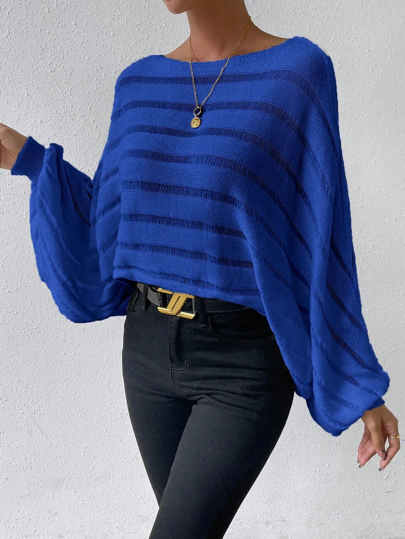 Flare Sleeve Pointelle Knit Sweater