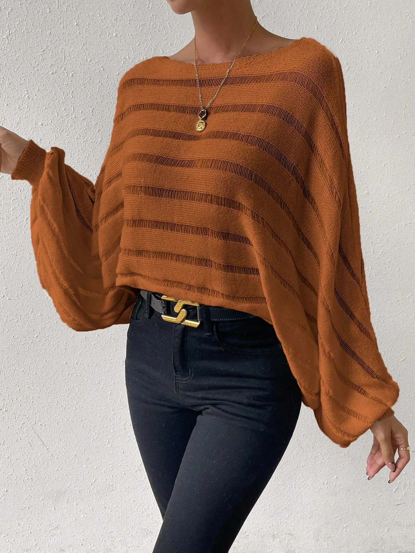 Flare Sleeve Pointelle Knit Sweater