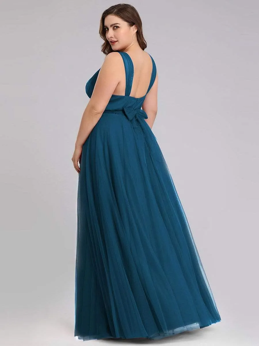 Floor Length Double V Neck Tulle Bridesmaid Dresses