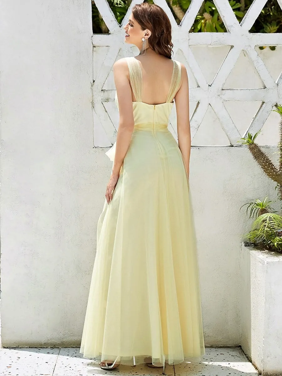 Floor Length Double V Neck Tulle Bridesmaid Dresses