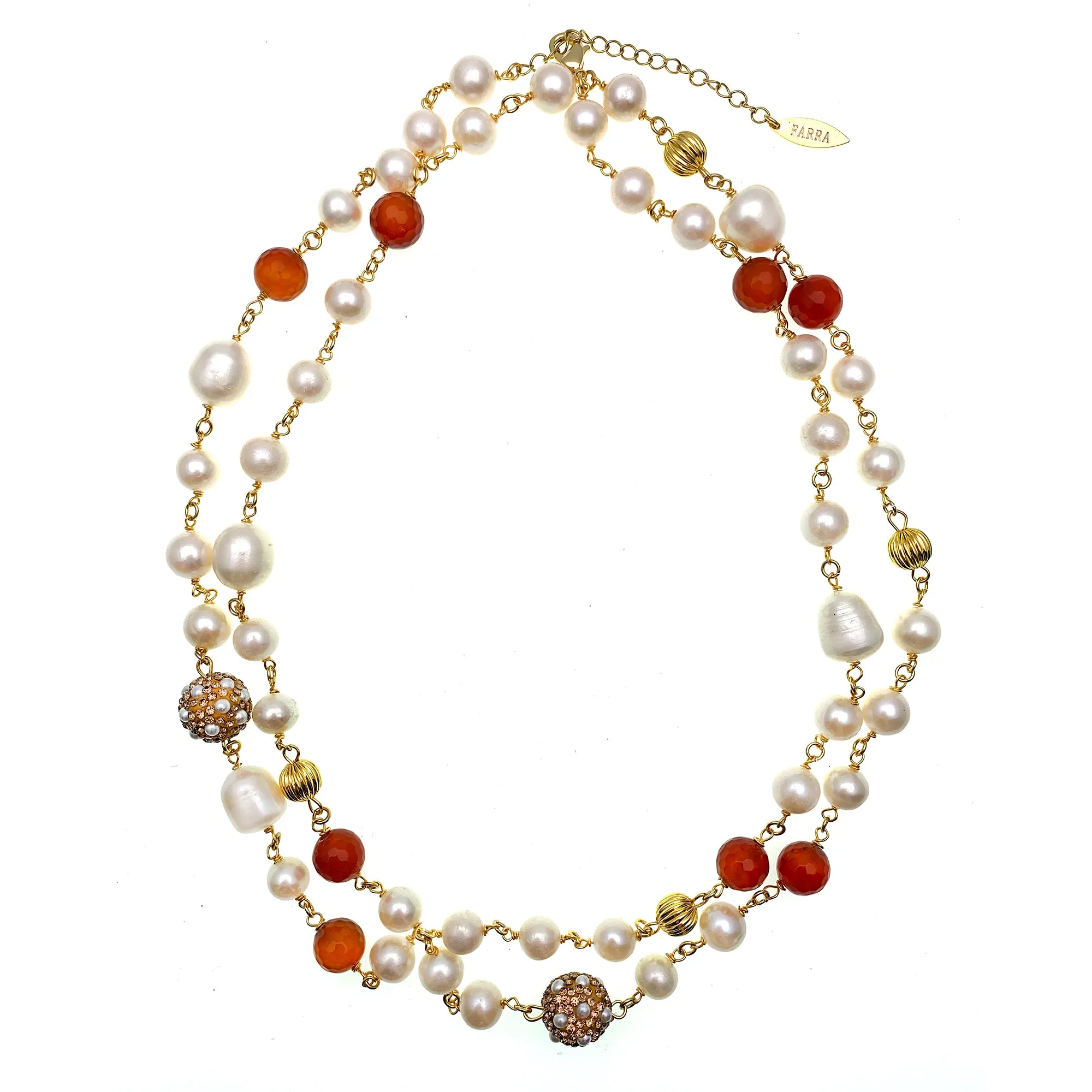 Freshwater Pearls with  Red Agate Chain Necklace FN007