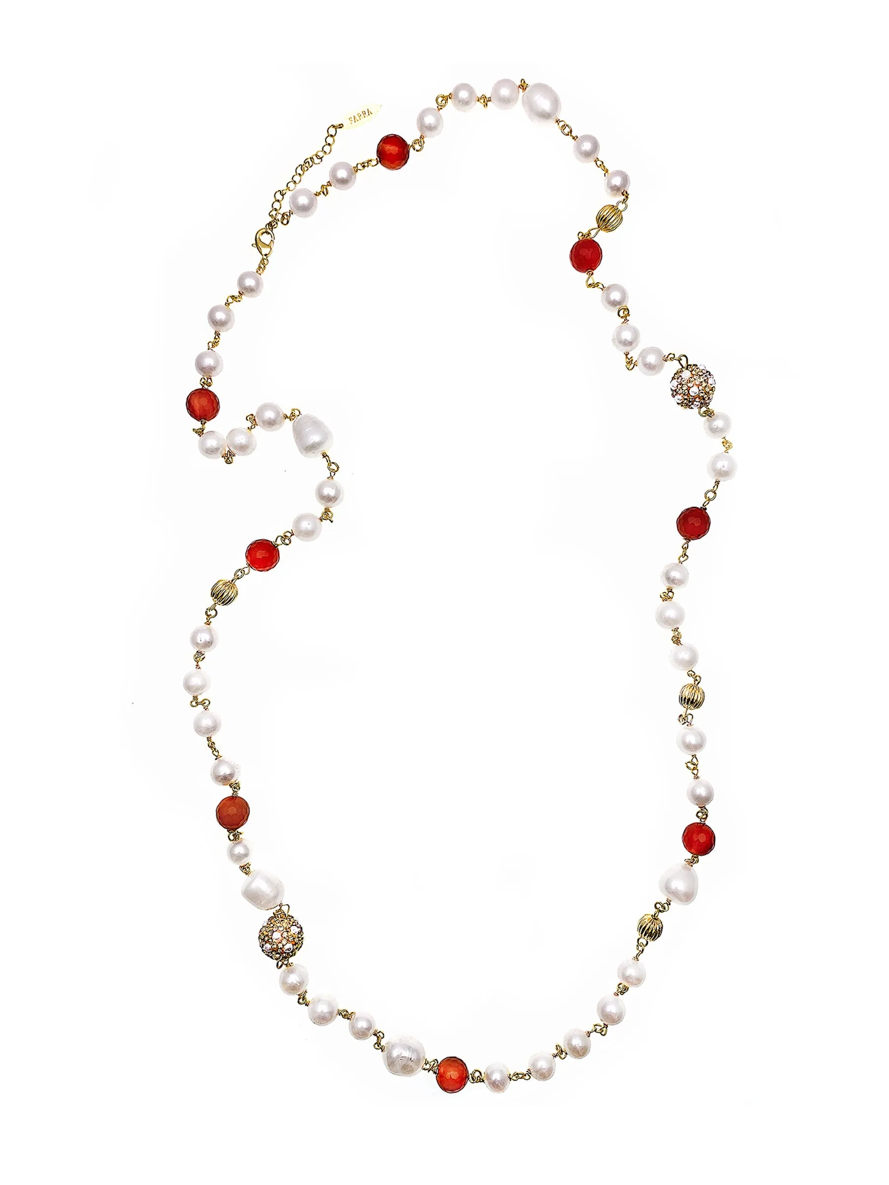 Freshwater Pearls with  Red Agate Chain Necklace FN007