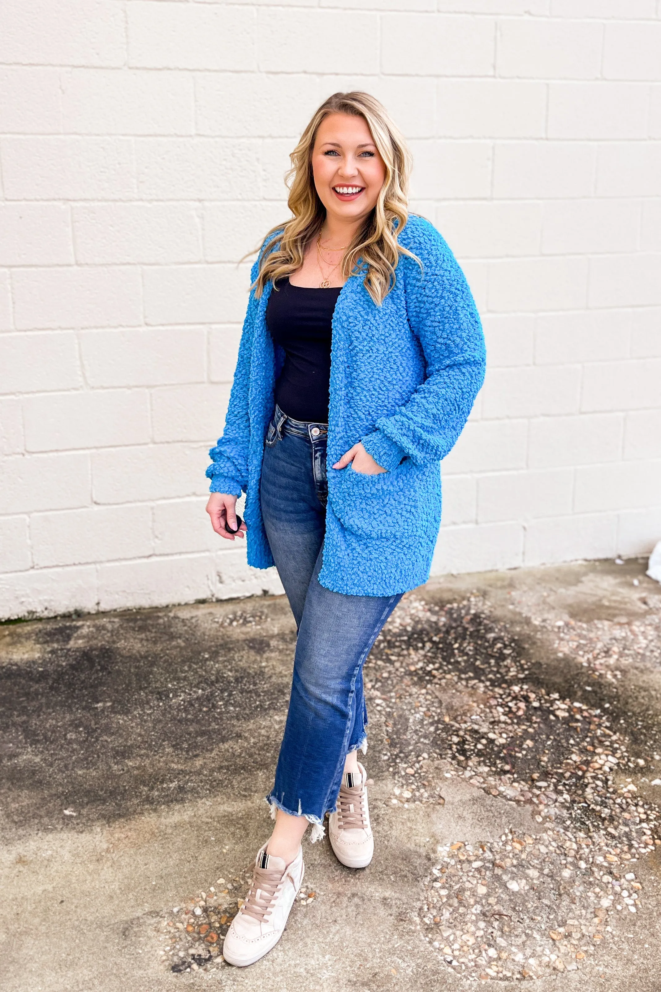 Gina Popcorn Cardigan, Deep Sky Blue