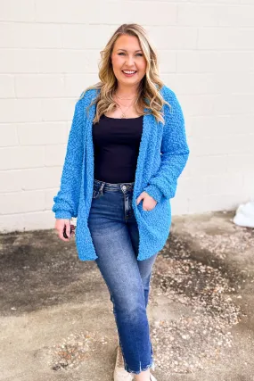 Gina Popcorn Cardigan, Deep Sky Blue