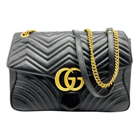 Gucci GG Marmont Calfskin Matelasse Large Black Leather Shoulder Bag