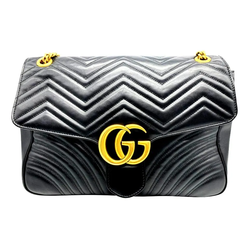 Gucci GG Marmont Calfskin Matelasse Large Black Leather Shoulder Bag