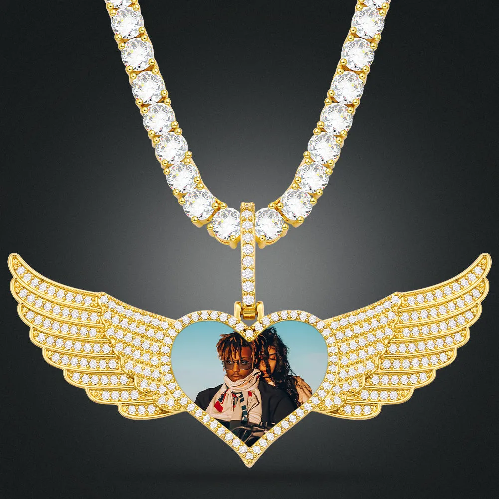 Hip Hop Necklace-Heart Medallion Necklace-Angel Wing Necklace