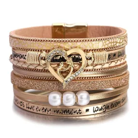 'Inspired Heart' Charm Cuff Bracelet - rose gold