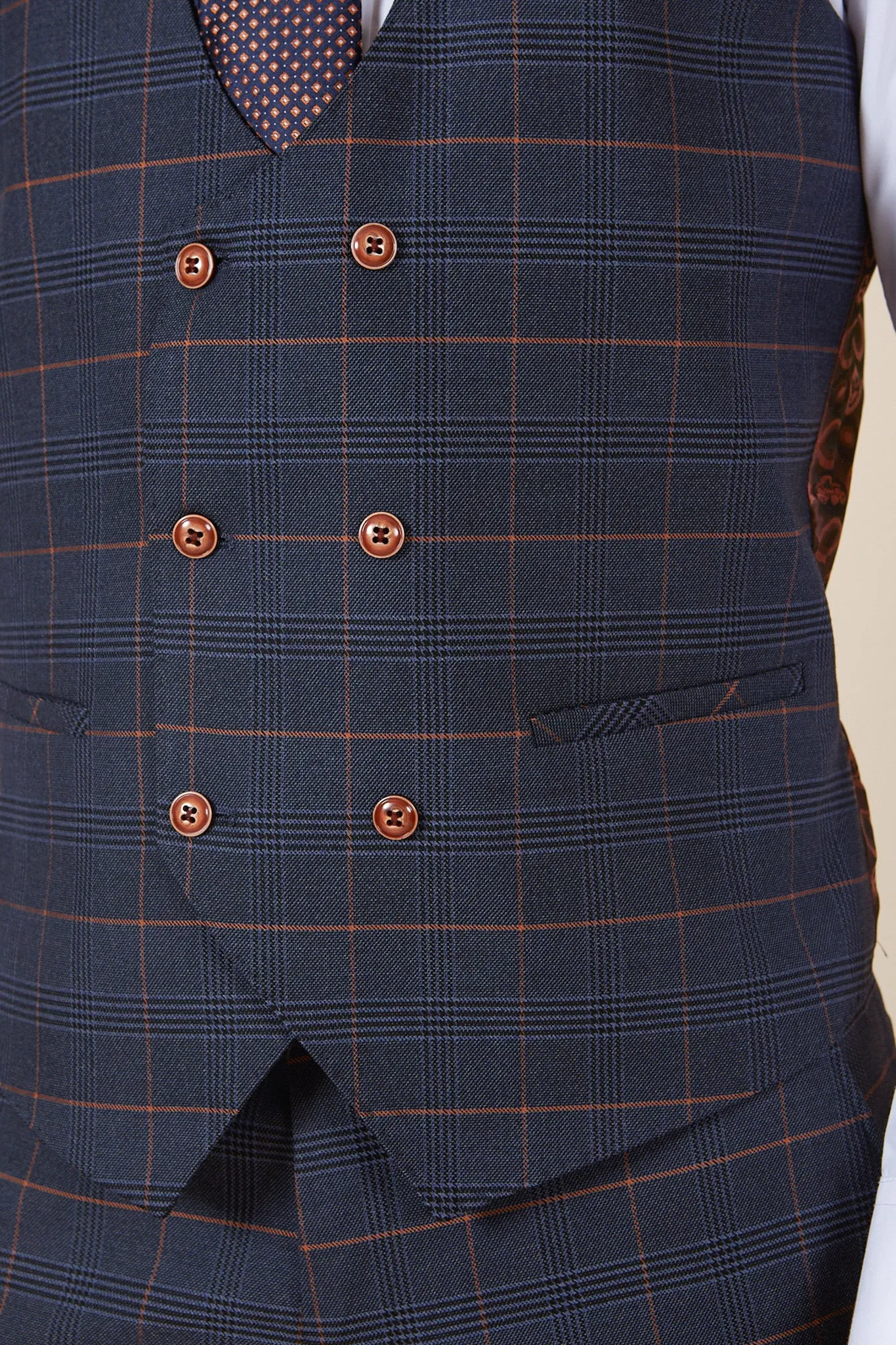 JENSON - Marine Navy Check Double Breasted Waistcoat