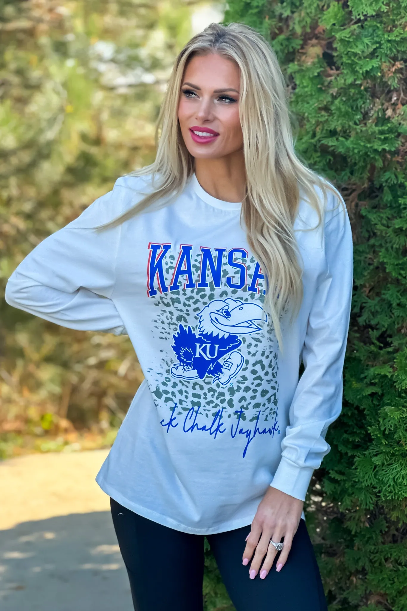 Kansas Jayhawks Wild Game Boyfriend Tee : White/Blue/Red